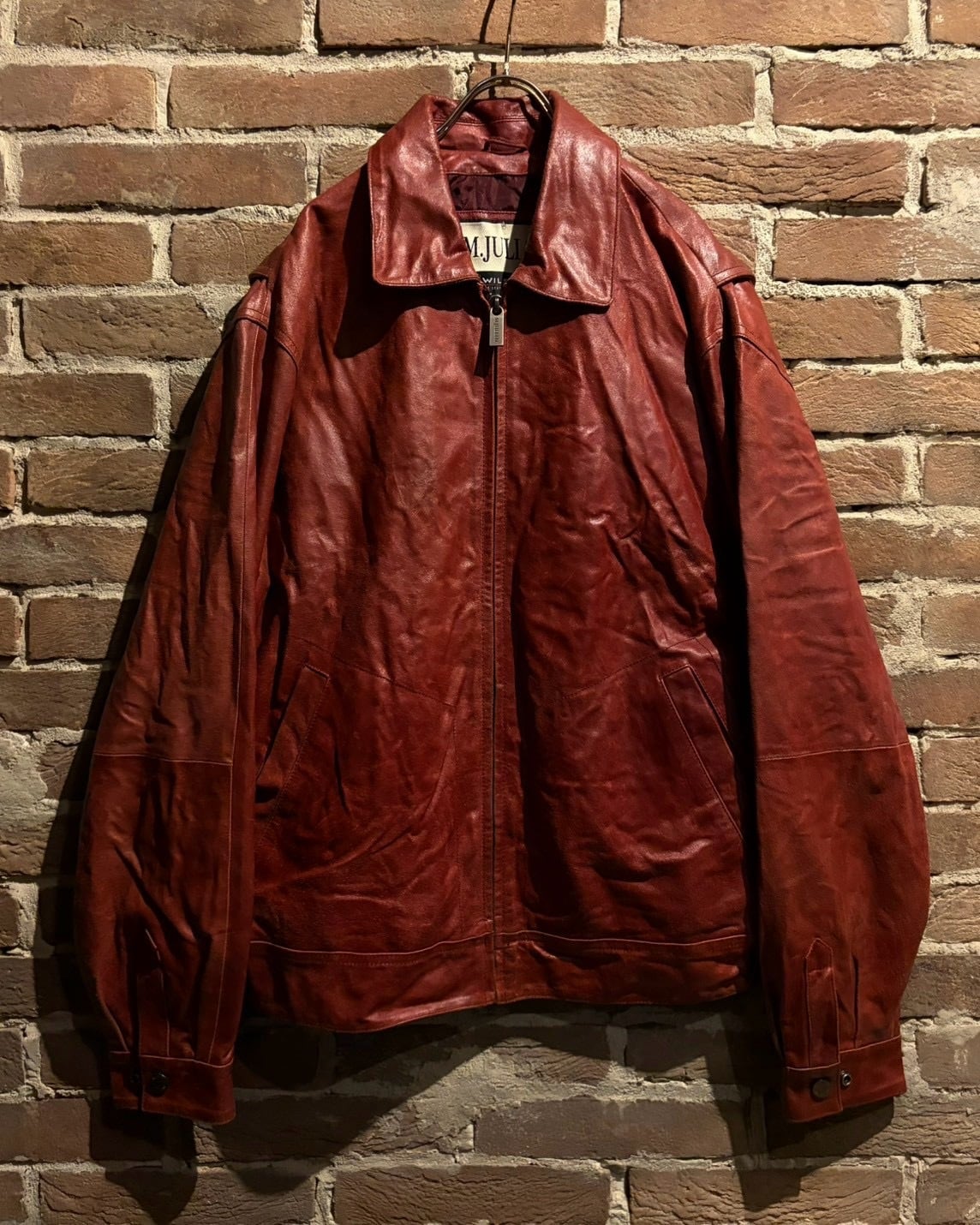 Caka act3】“WILSONS” Red Color Vintage Zip Up Leather Jacket