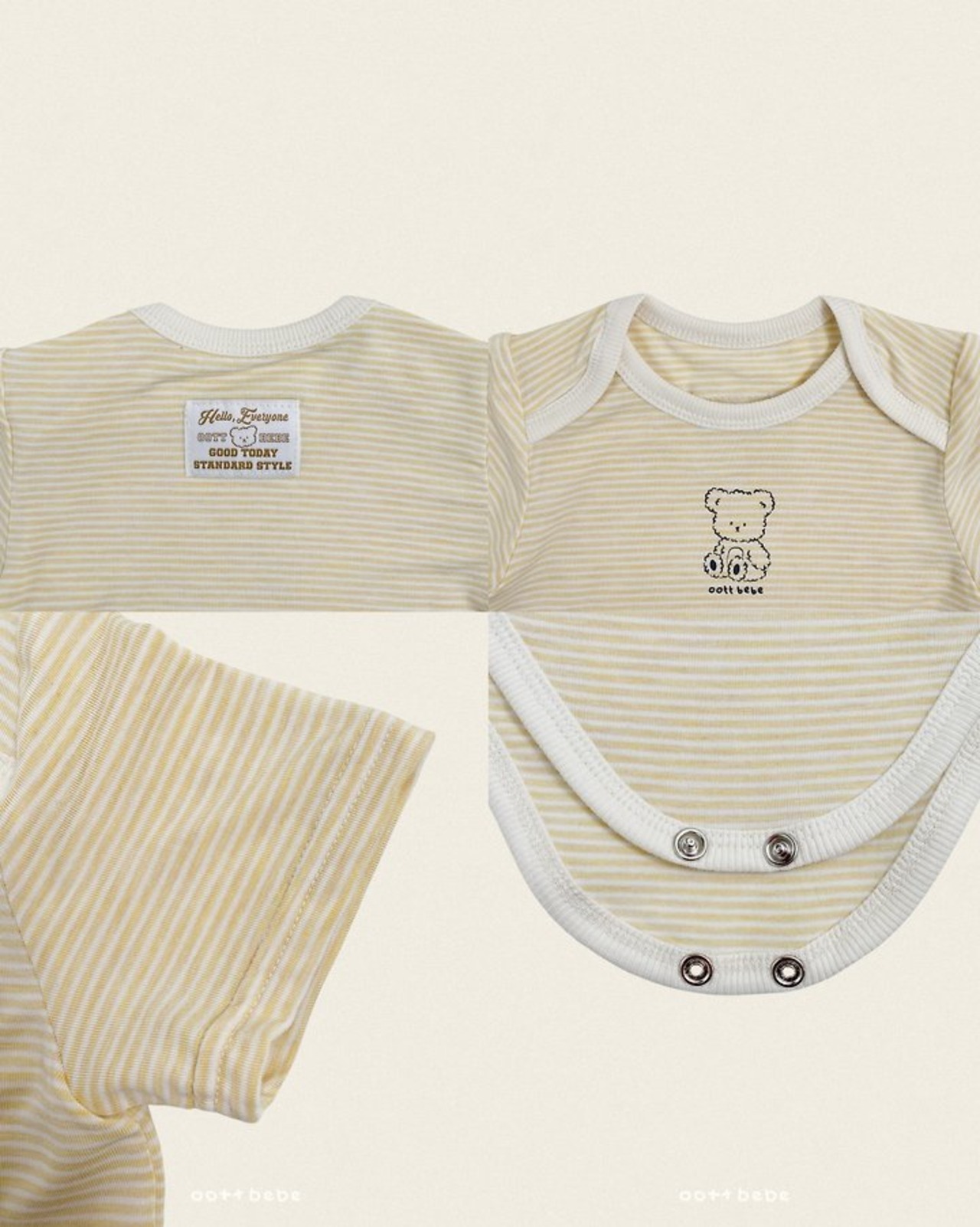 [oottbebe] Sticky Striped Bodysuit Bonnet Set-up / [오뜨베베] 쫀득단가라슈트보넷세트