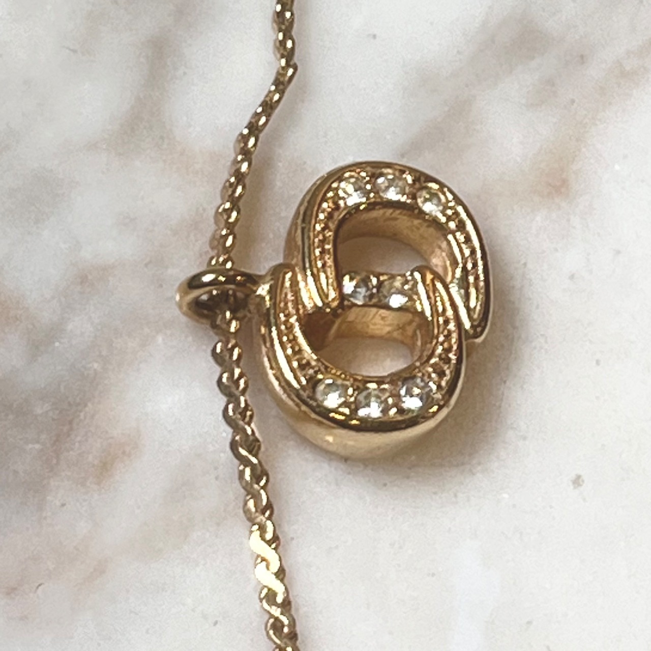 vintage CHRISTIAN DIOR gold color metal logo necklace