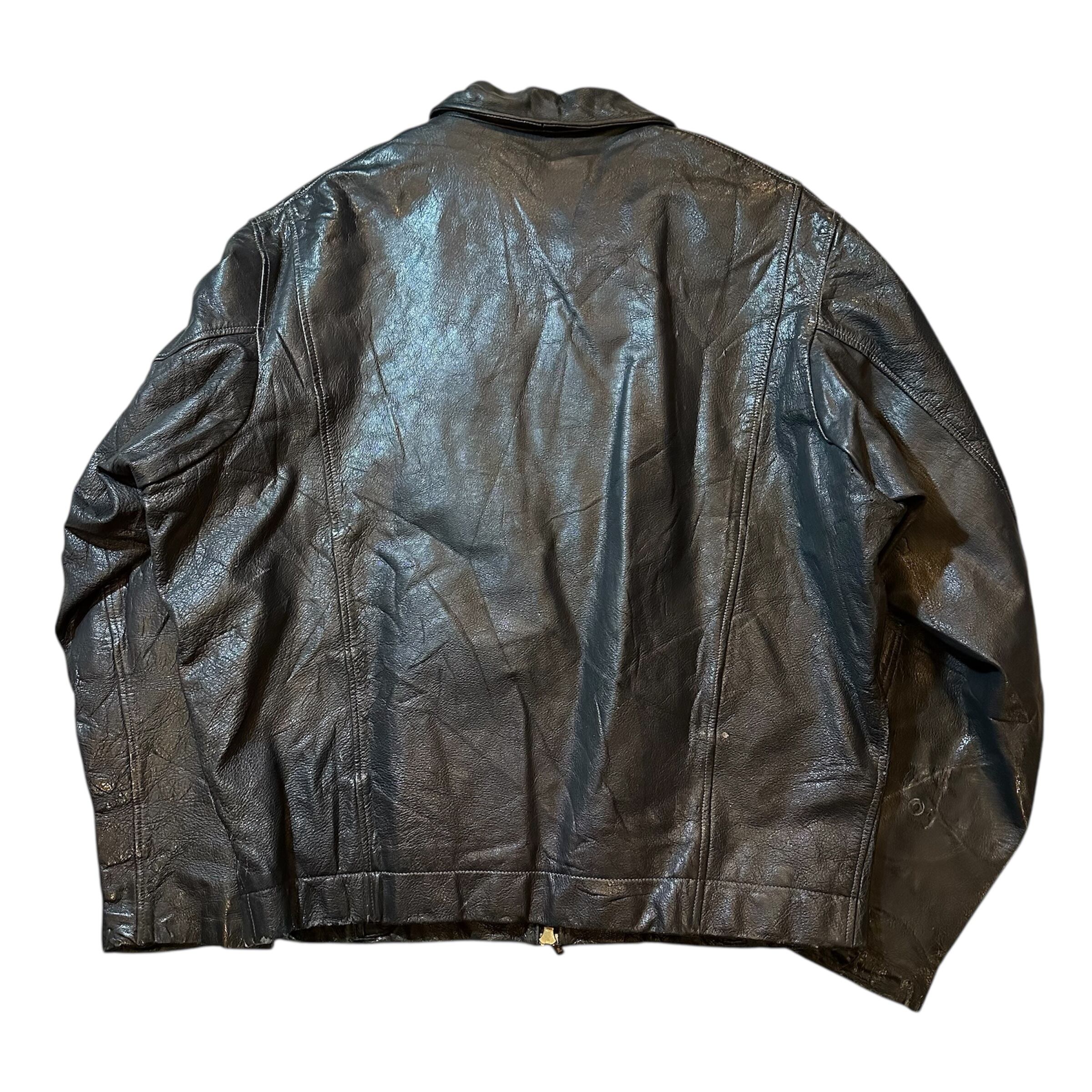 E351】50s〜70s leather jacket single eclair zip / 50年代〜70年代