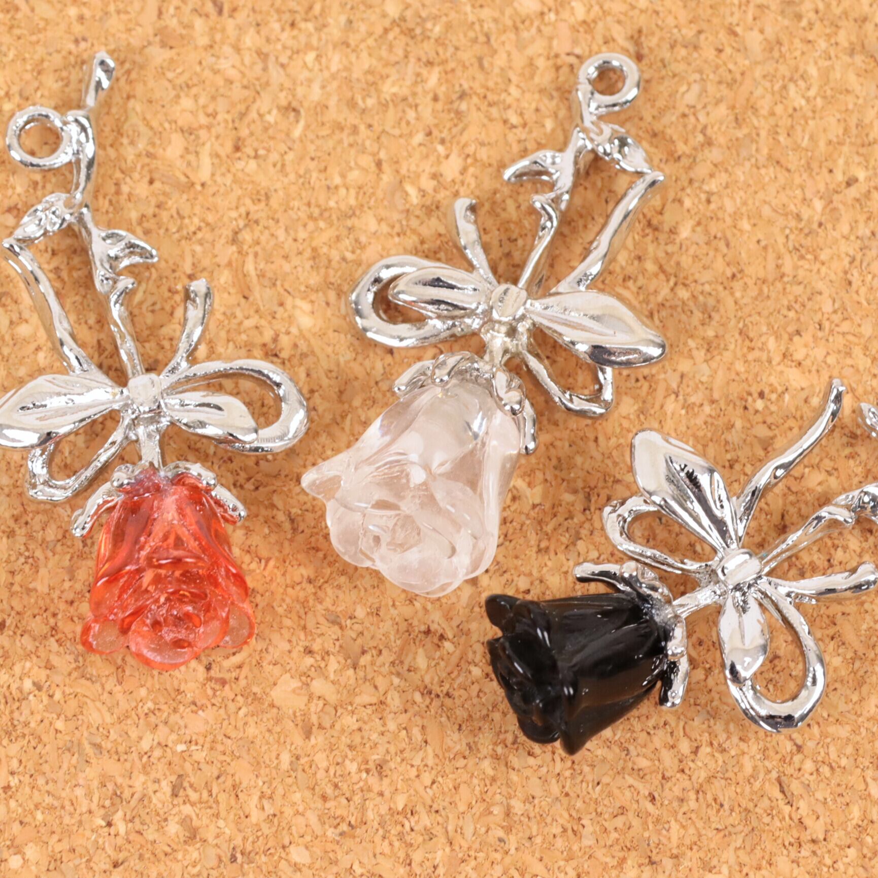 薔薇 リボン シルバー 金属 樹脂 02000264 チャーム ハンドメイド 装飾