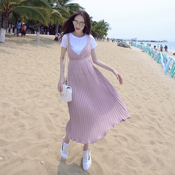 【新作】【送料無料】 マタニティ服サマードレスセットTシャツとフリルスリップドレス妊婦スタイリッシュなプリーツママドレス ラッフル 夏物 AL expec325853746329