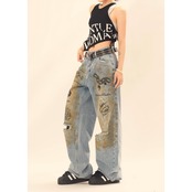 ストリート ヴィンテージプリント デニムパンツ P234