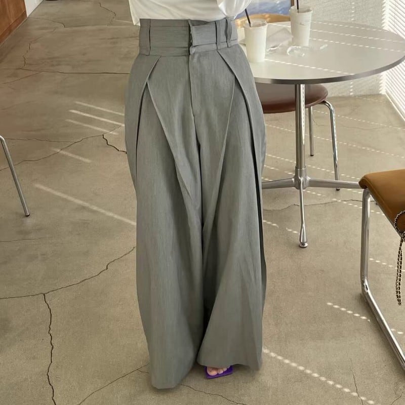 pleated high waist draped pants W00299