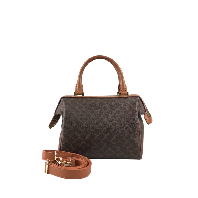 CELINE セリーヌ マカダム ハンドバッグ ブラウン 2way PVCレザー ミニボストン vintage ヴィンテージ オールド 2dn4ih