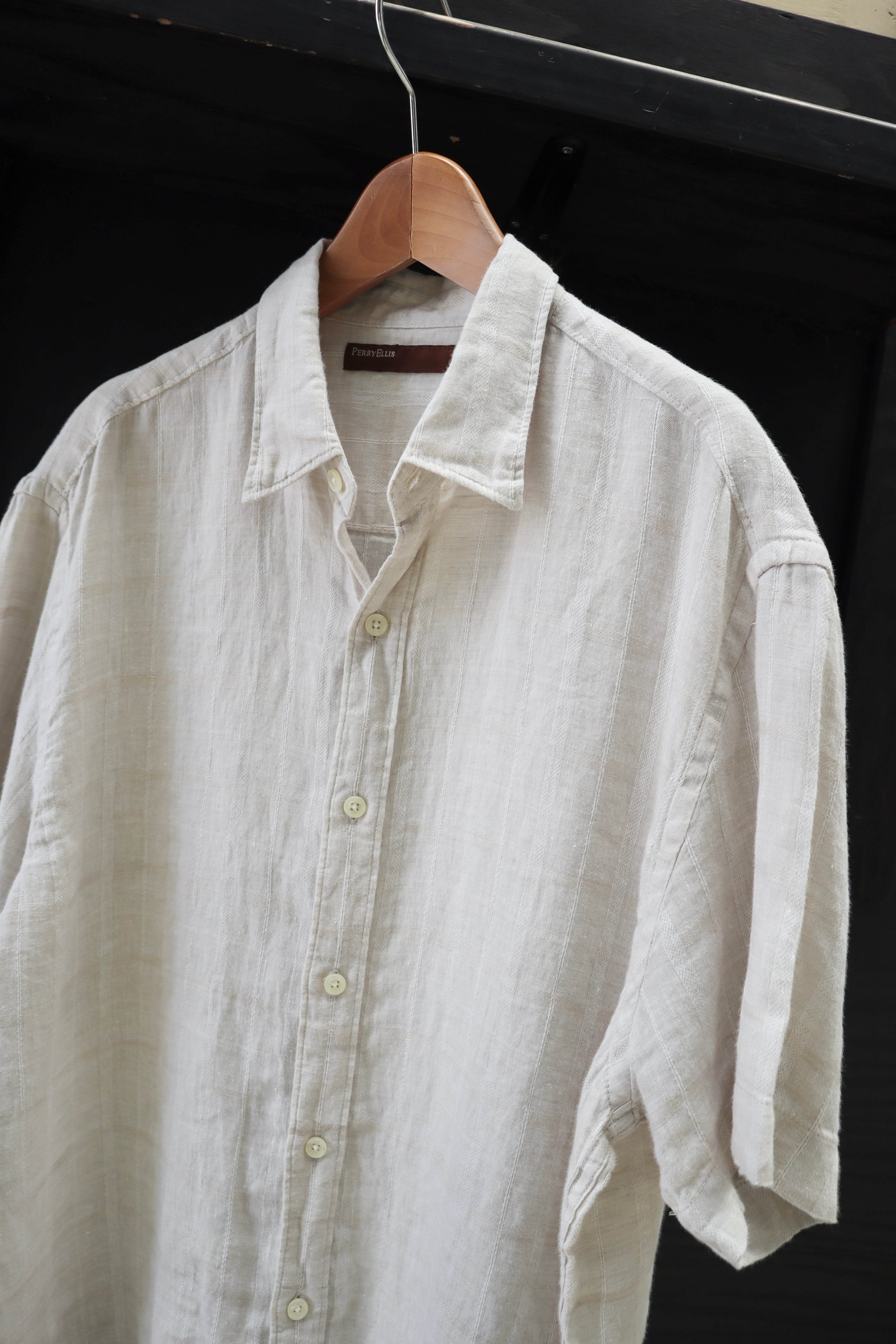 USED 00s PERRY ELLIS s/s linen shirt
