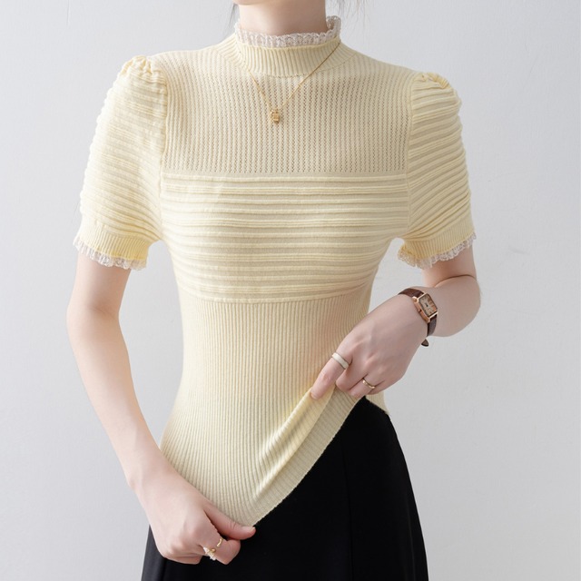 ハイネックスタンドカラー リブトップス【 4color】 U0527