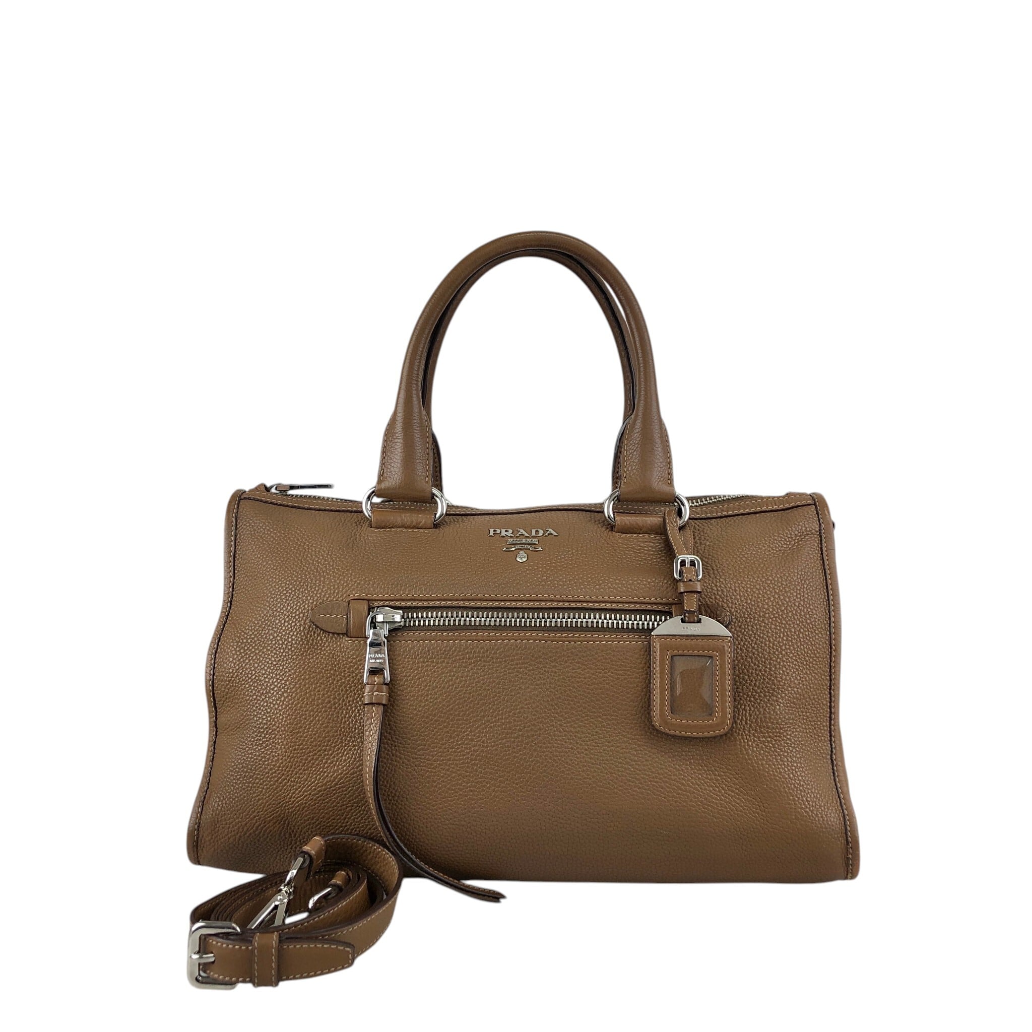 PRADA プラダ VITELLO PHENIX ショルダーバッグ ブラウン ロゴ レザー