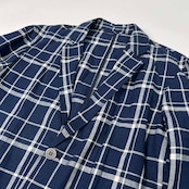 VAN JAC ヴァンヂャケット チェック柄 コットン&リネン テーラードジャケット サイズ L /ネイビー