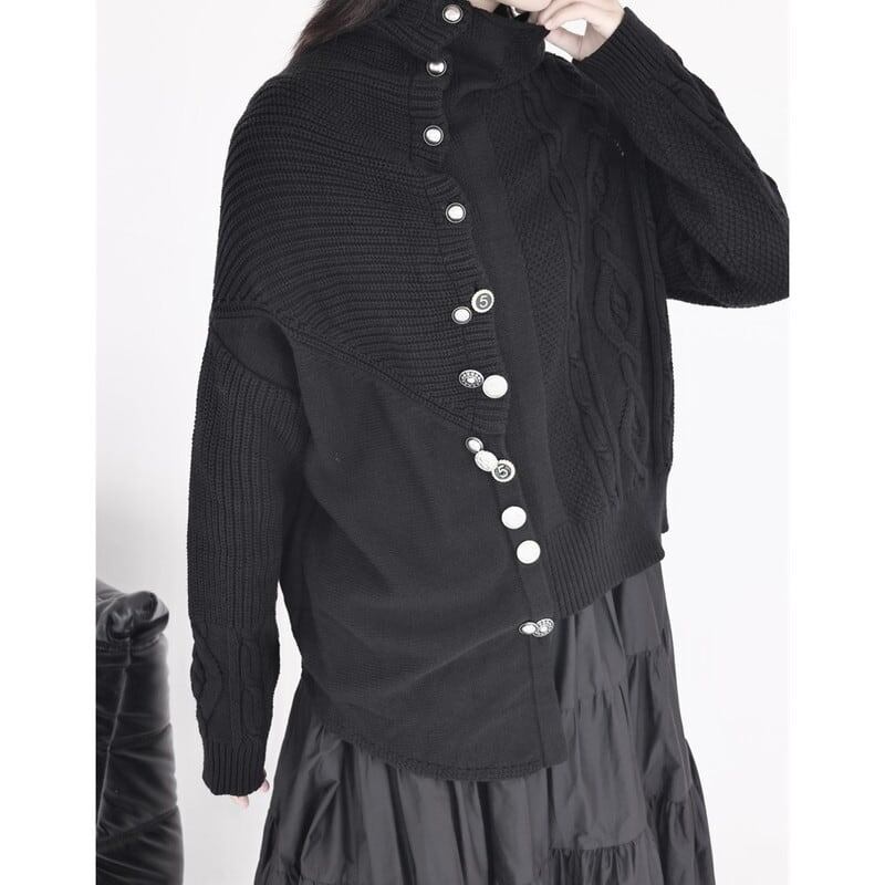 Asymmetry Off-Turtle Knit Jacket【TR3268】