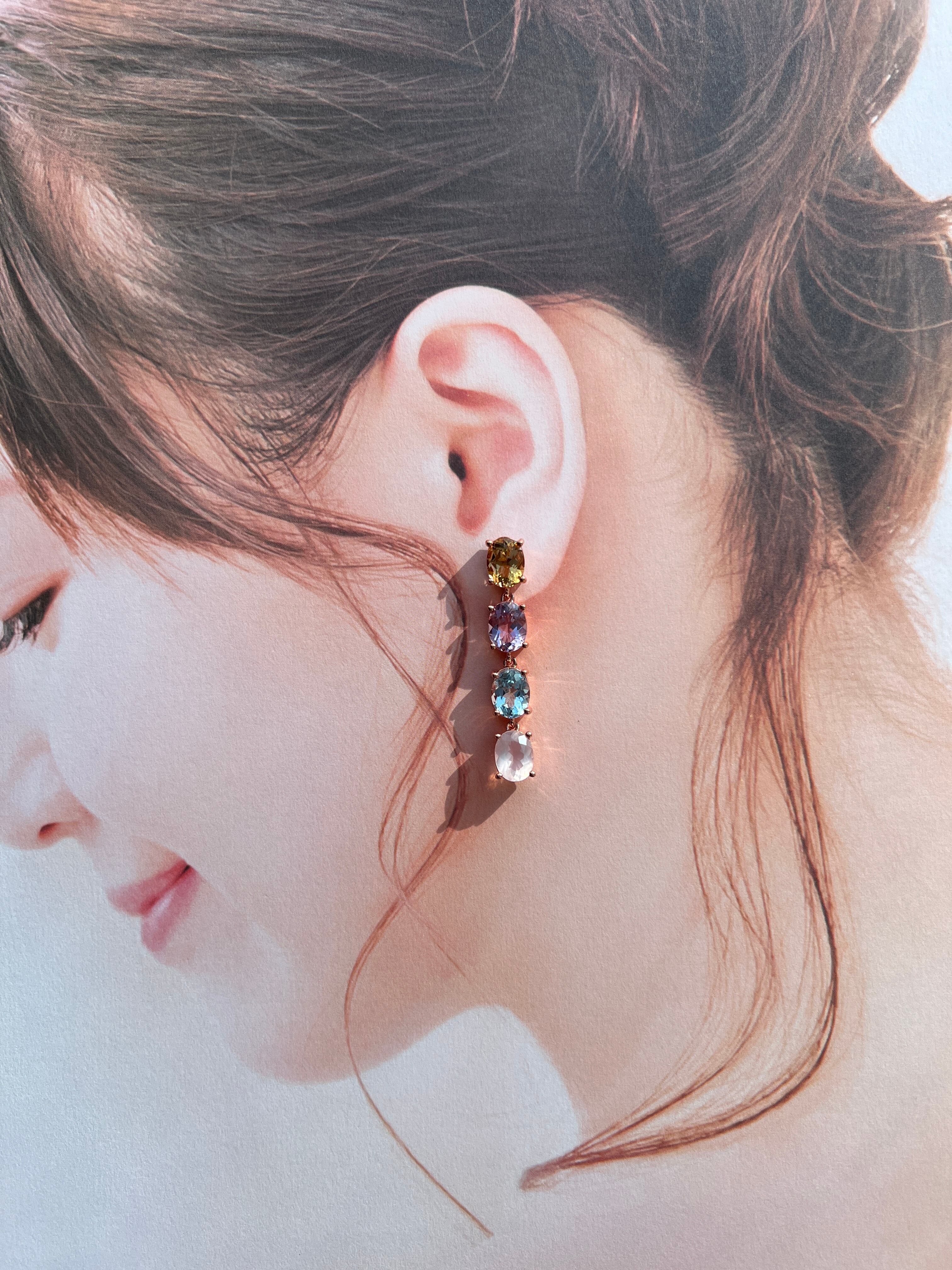 Four Drop4連ピアス シトリン・アメジスト・ブルートパーズ・ローズ 
