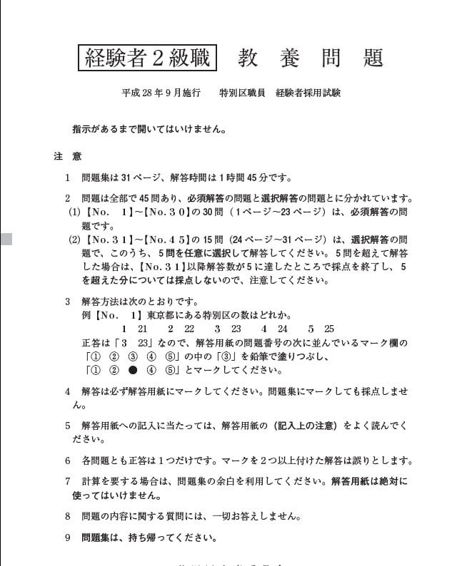 特別区公務員試験過去問題（19年間）　問題と正誤、解説