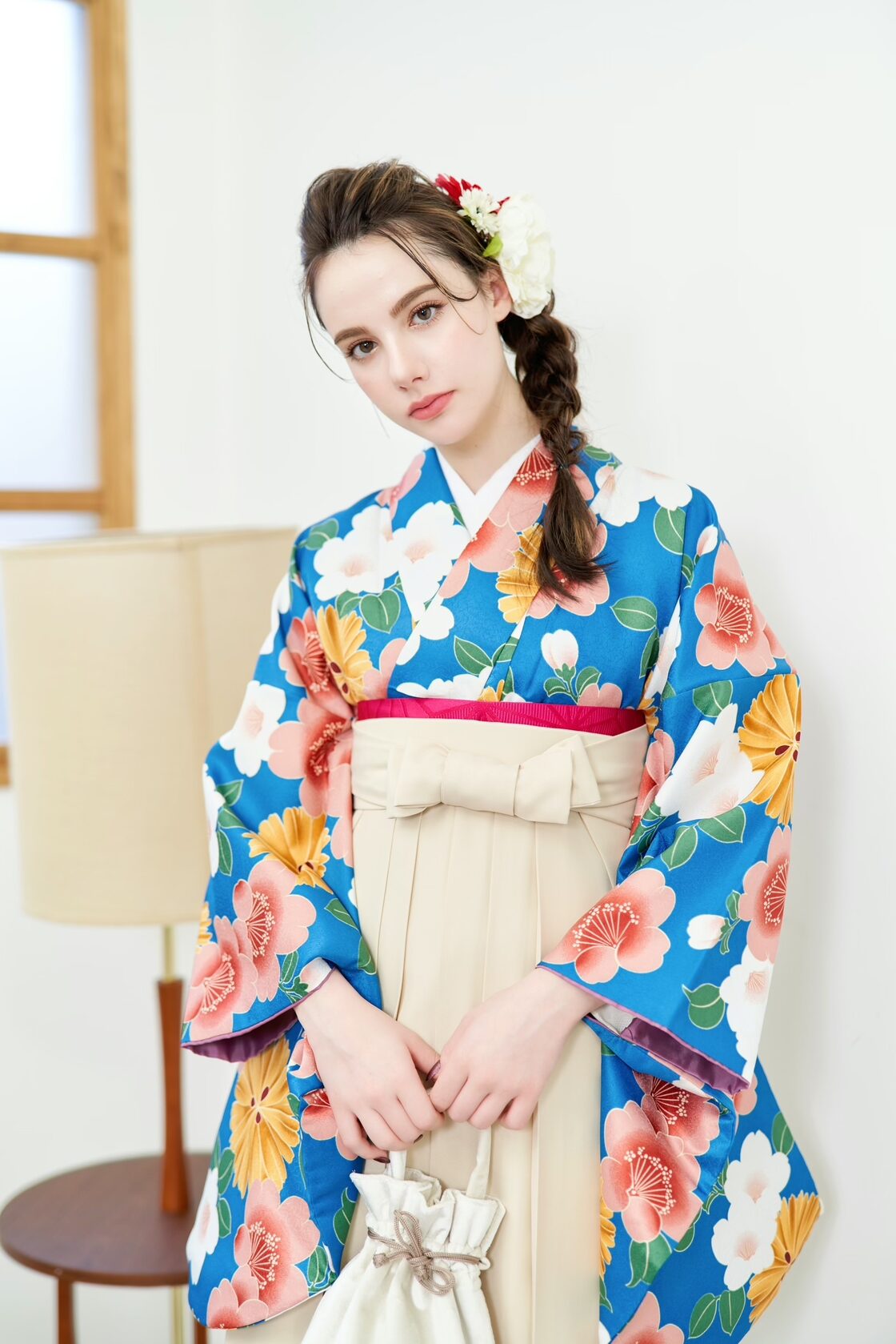 Kimono Sienne 卒業式袴3点セット 水色 アイボリー 二尺袖着物 袴 卒業 