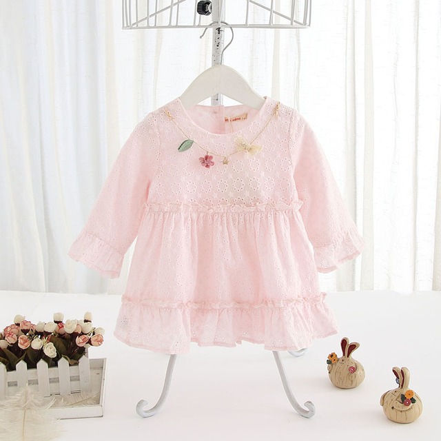 ネックレスチャームが可愛い長袖ワンピ（ピンク）