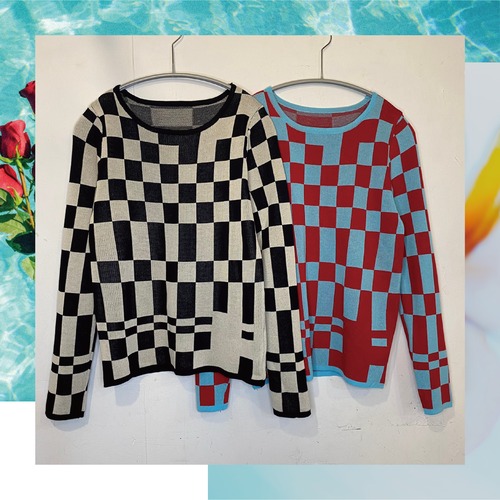 select 11114:checkered pattern knit (2colors)