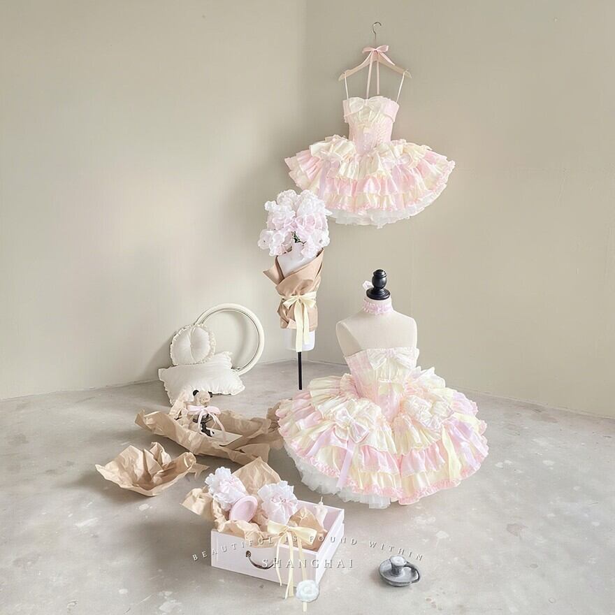 ロリータファッション ミルキーピンクフリルセット アイボリー 甘ロリ