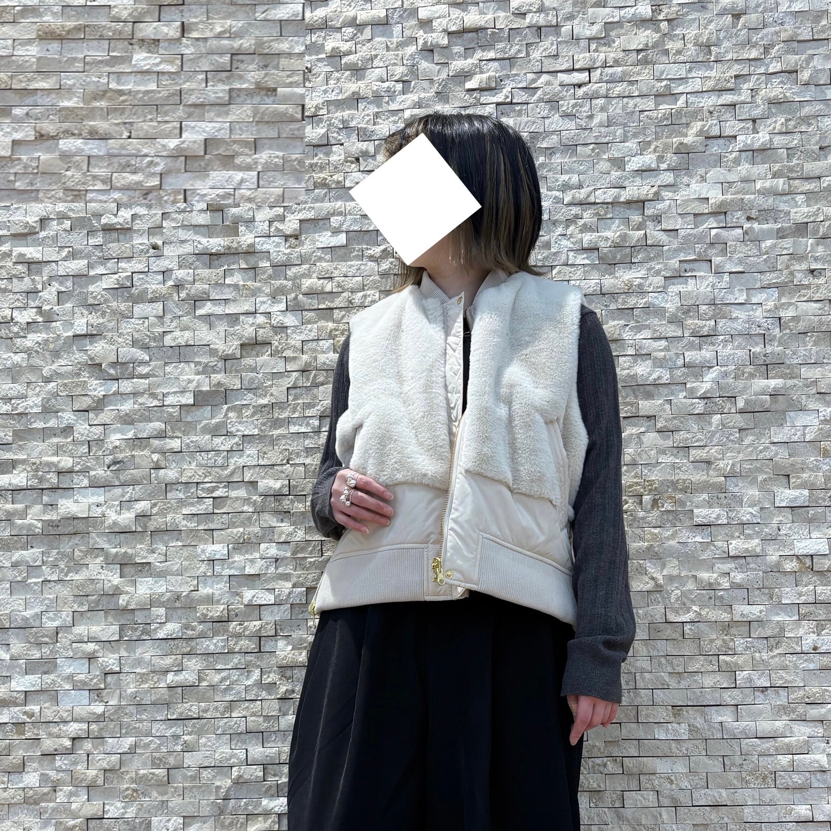 【Hazelnut】切り替えデザインリバーシブルファーベスト(25620)