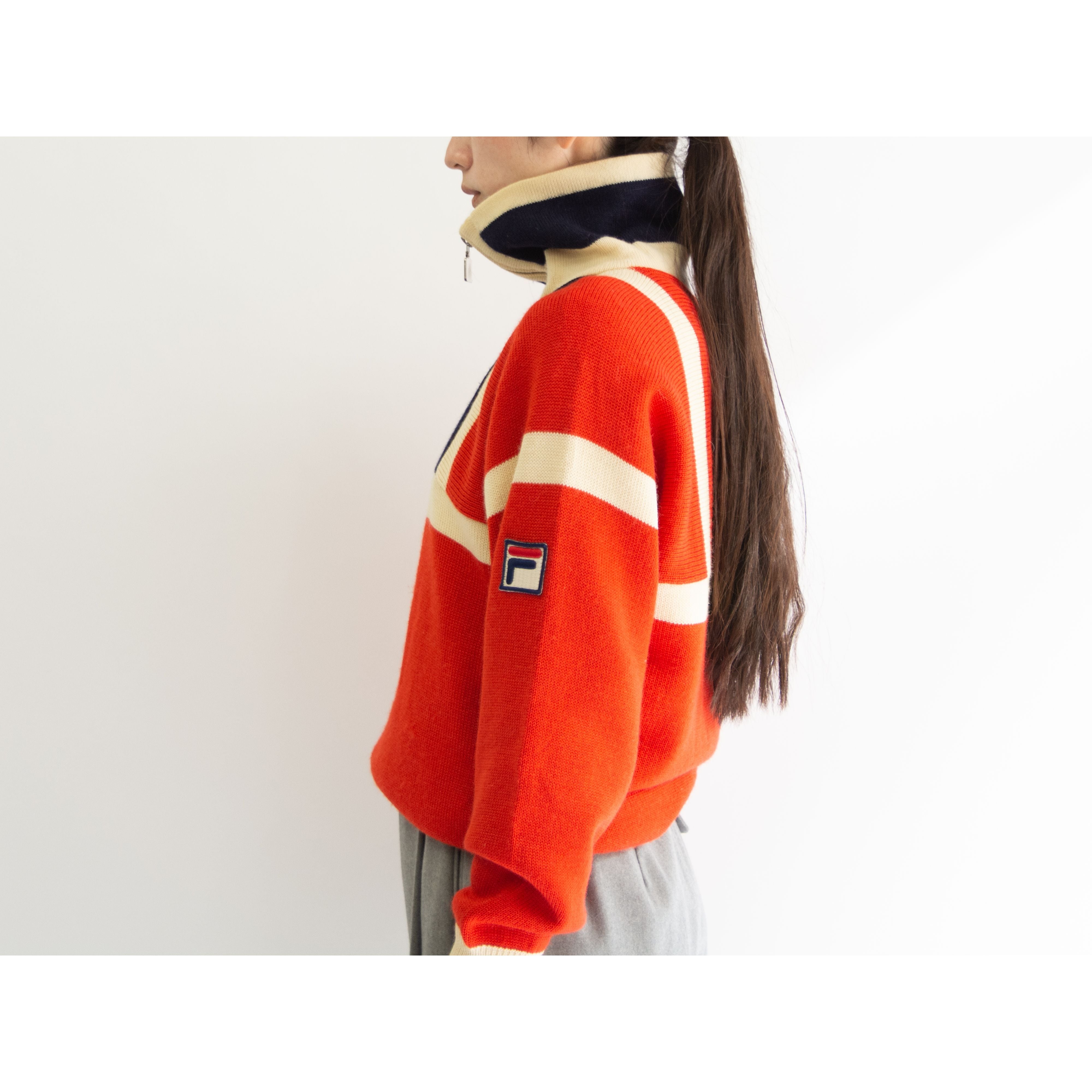 【FILA】Made in Italy 70-80's 100% Wool High Neck Sweater(フィラ イタリア製ハイネックウールセーター ハーフジップニット)