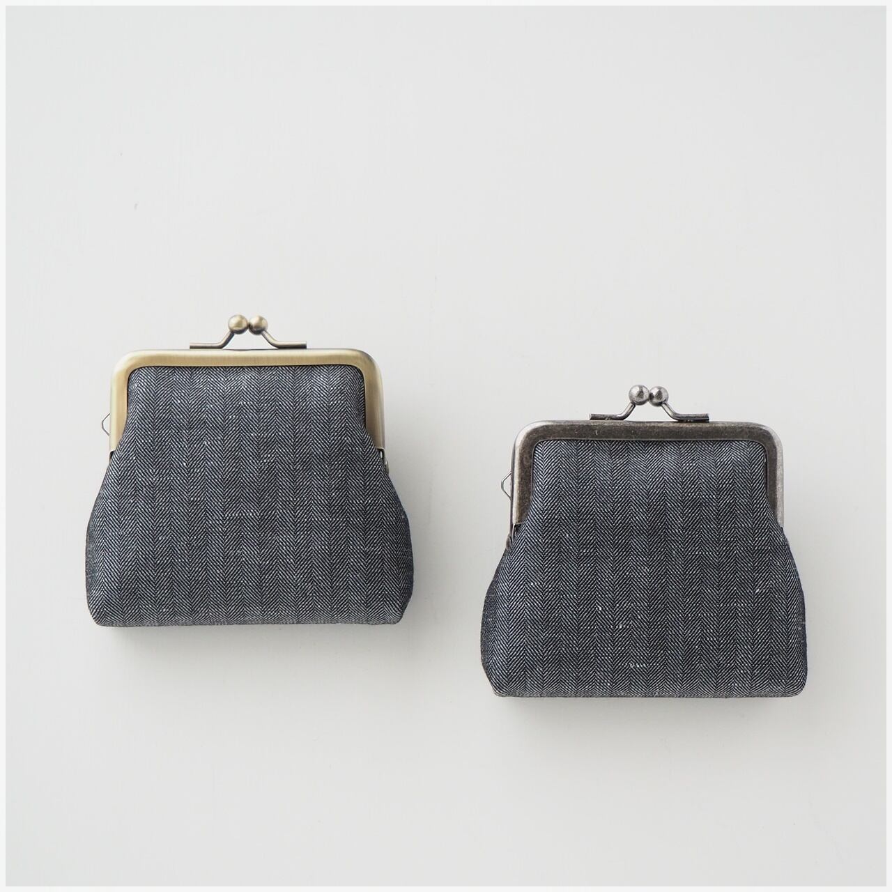 フランスアンティーク　がま口　ケース □フランスヴィンテージのがま口コインケース / ヘリンボーングレー