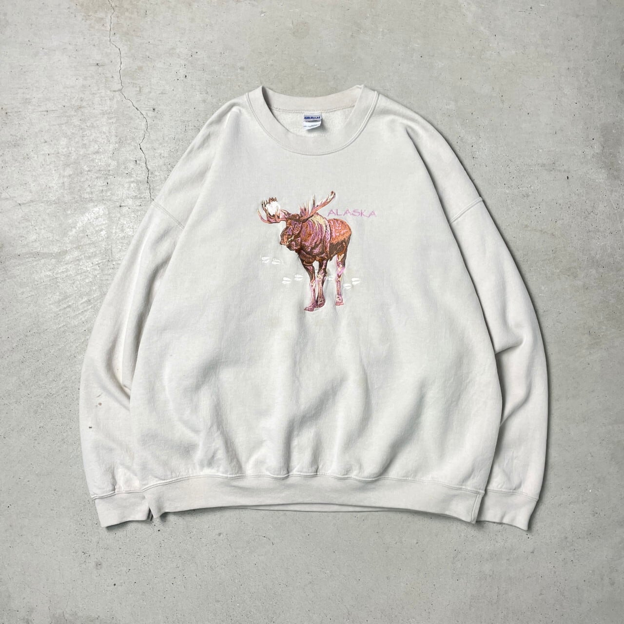 ALASKA アニマルスウェットシャツ ヘラジカ 刺繍 メンズ2XL 古着 動物 
