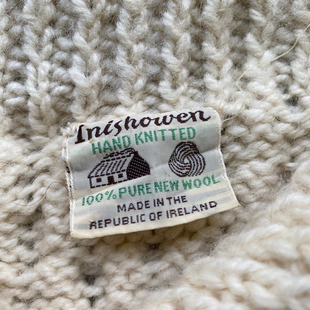 ビンテージ フィッシュマンニットカーディガン クルーネック ハンドニット アラン 1d6aec37ae0f7cf5f89909e656f55a