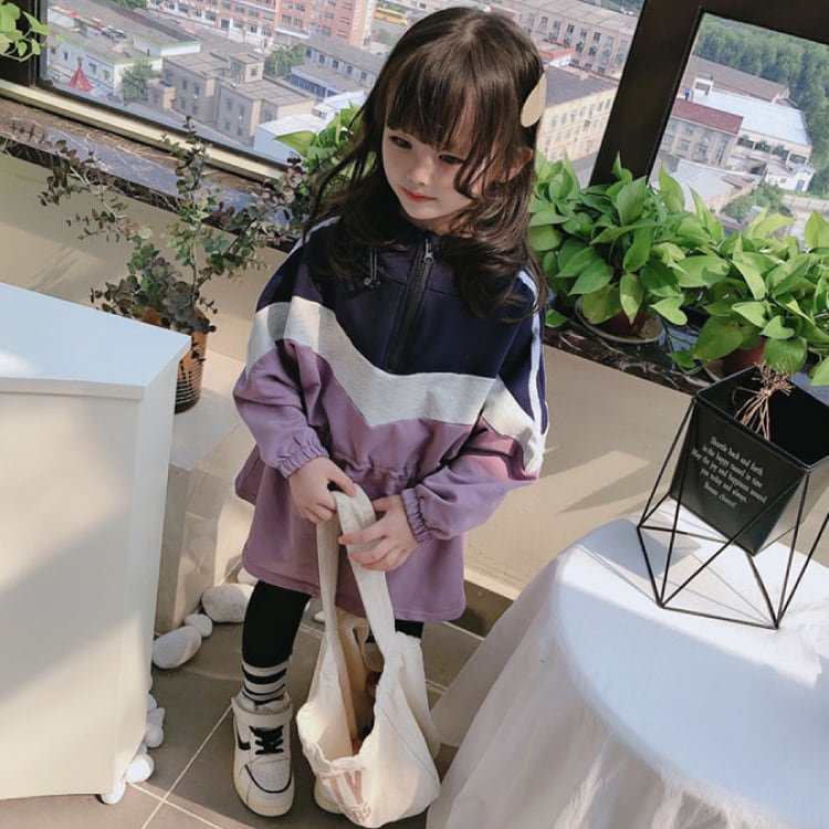 90 130 ワンピース ジップ パーカ 女の子 ジャージ ゆったり 韓国子供服 Q Toworld キュートワールド 子供服 メール便は何点でも送料の合計は280円