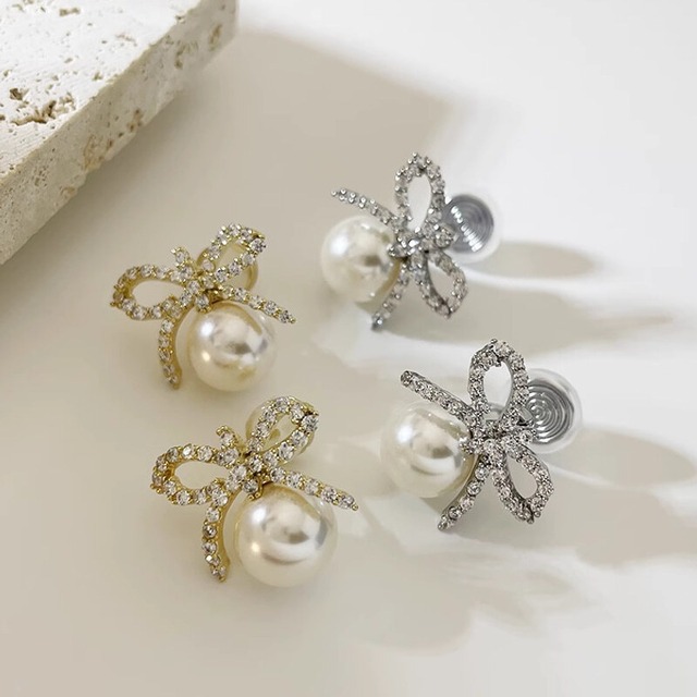 Pearl ribbon pierce & earrings　B286