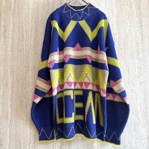 【OCEAN PACIFIC】90s 総柄 コットンアクリル ニット