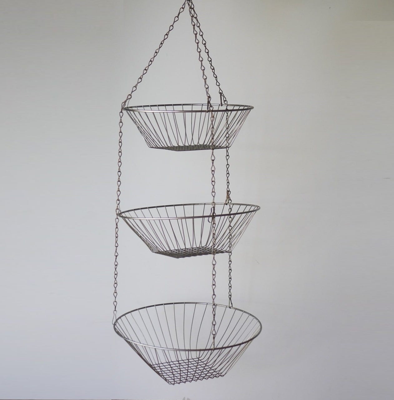 3段ワイヤー吊りバスケット アイアン3連ハンギングかご