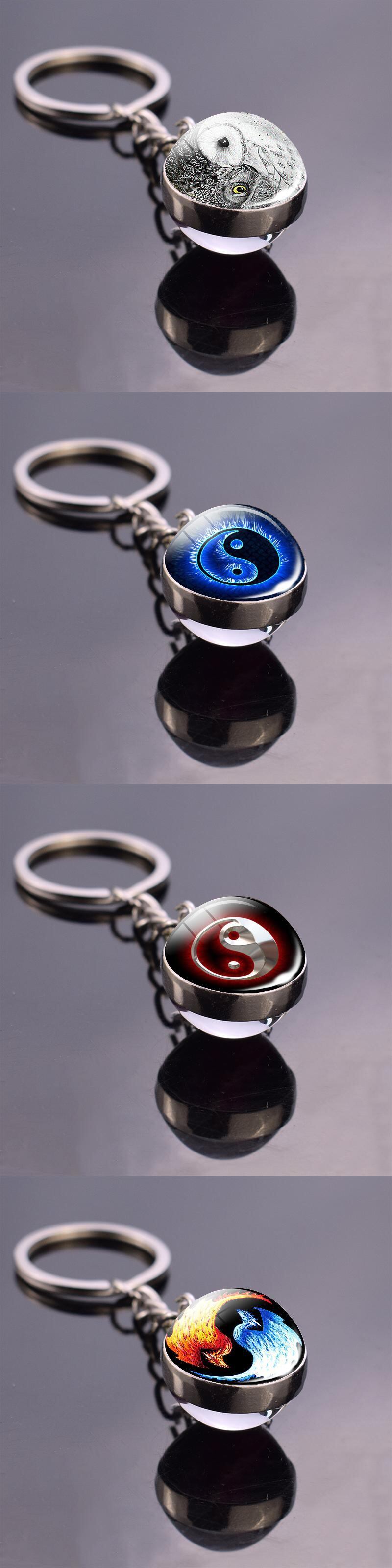 送料無料 陰陽キーホルダー陰陽ジュエリーGlボールキーホルダー両面