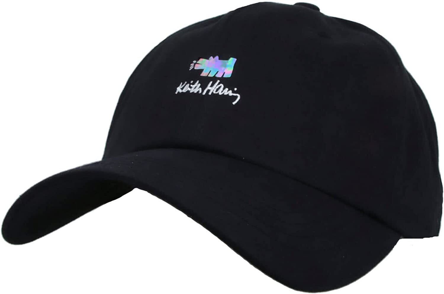 Keith Haring(キースヘリング) ホログラム ドッグ 刺繍 ローキャップ ブラック KH-C7101