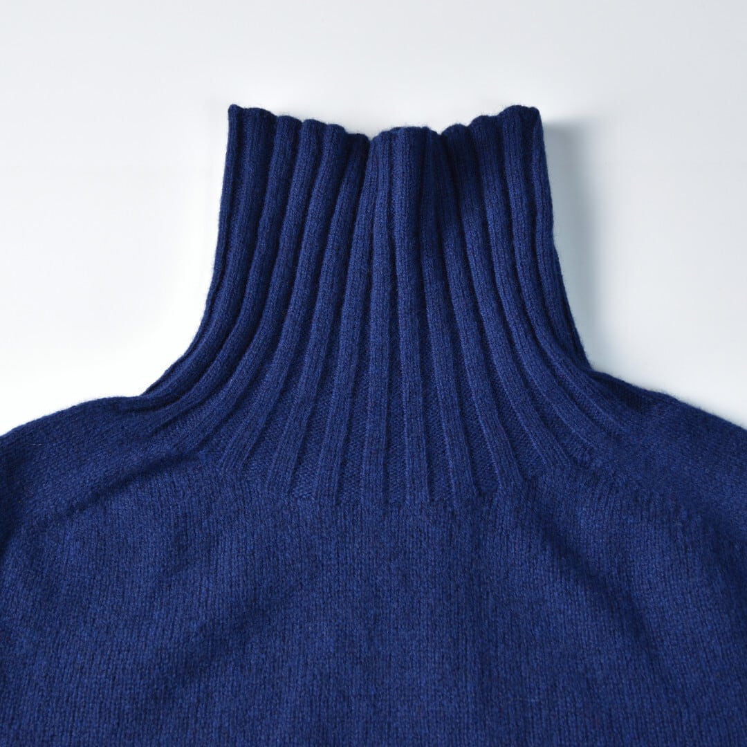 ARMEN アーメン  ラムウールポロネックラグランニット・ネイビー【送料無料】