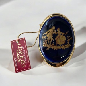 Limoges ブローチ ネイビー 陶磁器