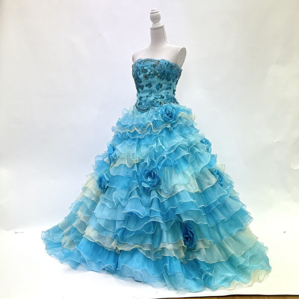 中古 カラードレス プリンセス 青 水色 9-13号T フリーサイズ C-380