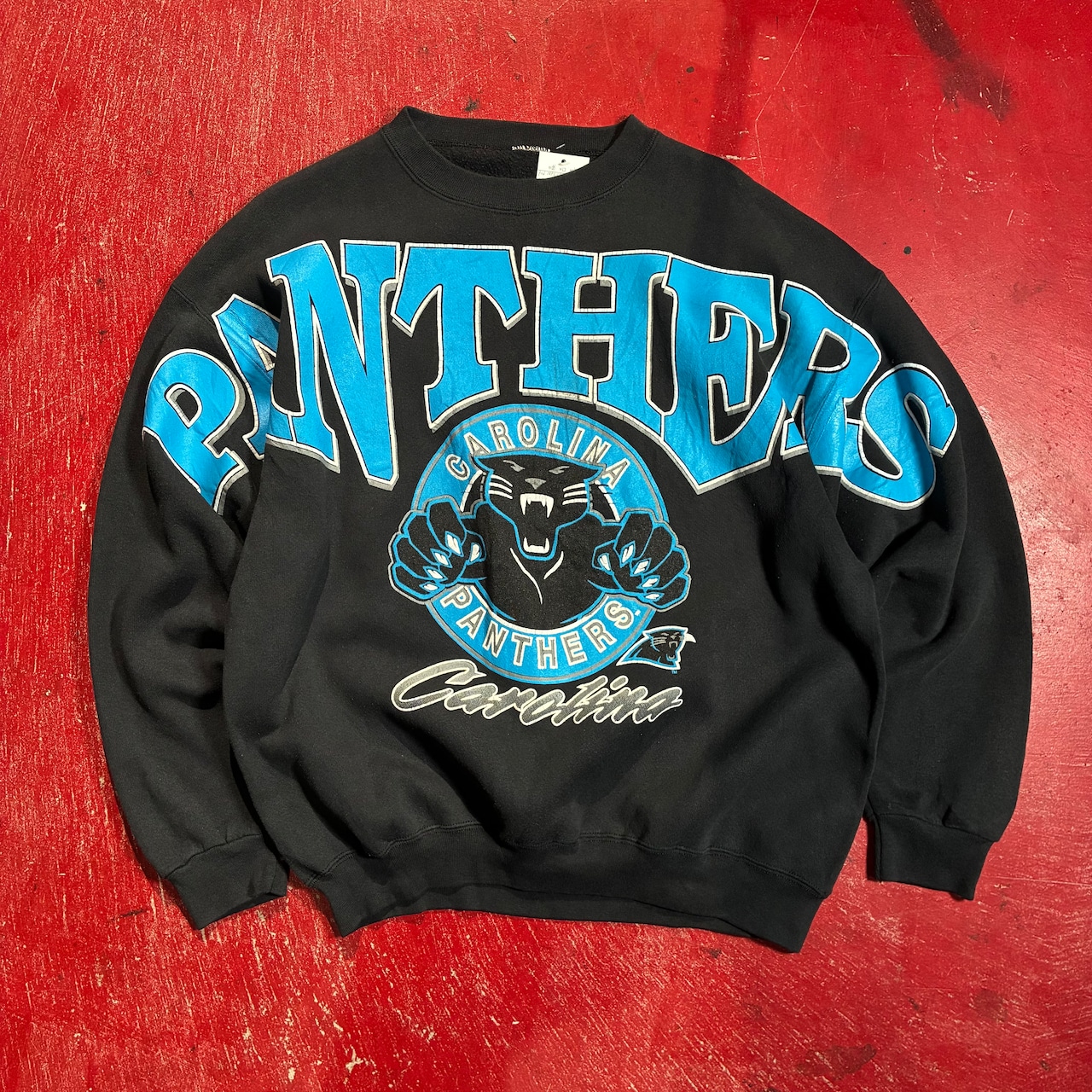 90s NFL PANTHERS ビッグプリントスウェット パンサーズ ブラック