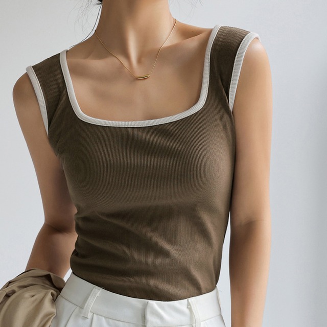 タンクトップ M L ノースリーブ レディース 送料無料 スクエアネック インナー カジュアル トップス 115934