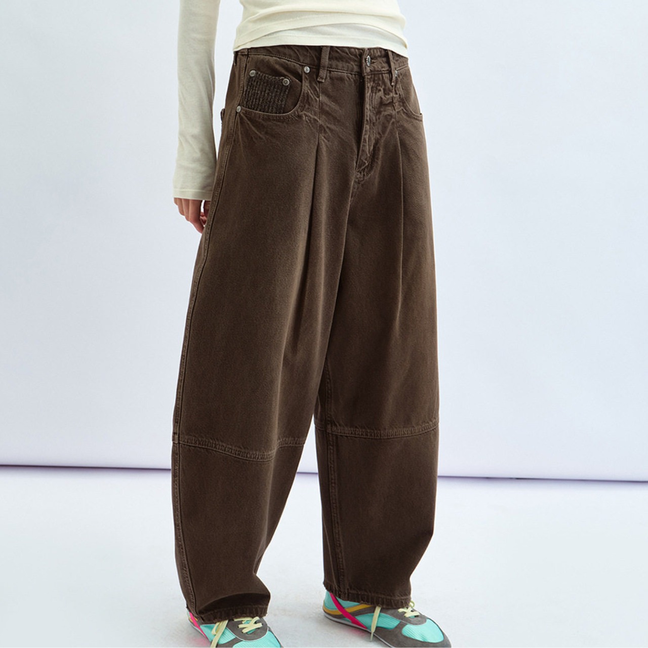 Hem Switching Wide  Denim Pants  T4515