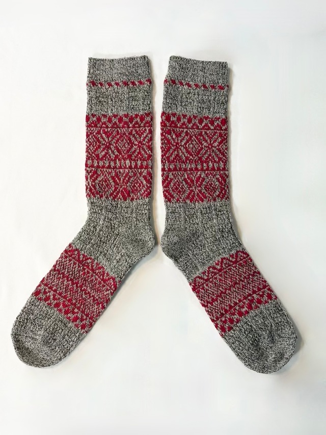 yahae・Wool Organic Cotton Snow Pattern Socks・Brown　4-4028-22