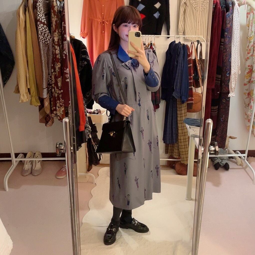 lady pink dot navy cuffs one-piece