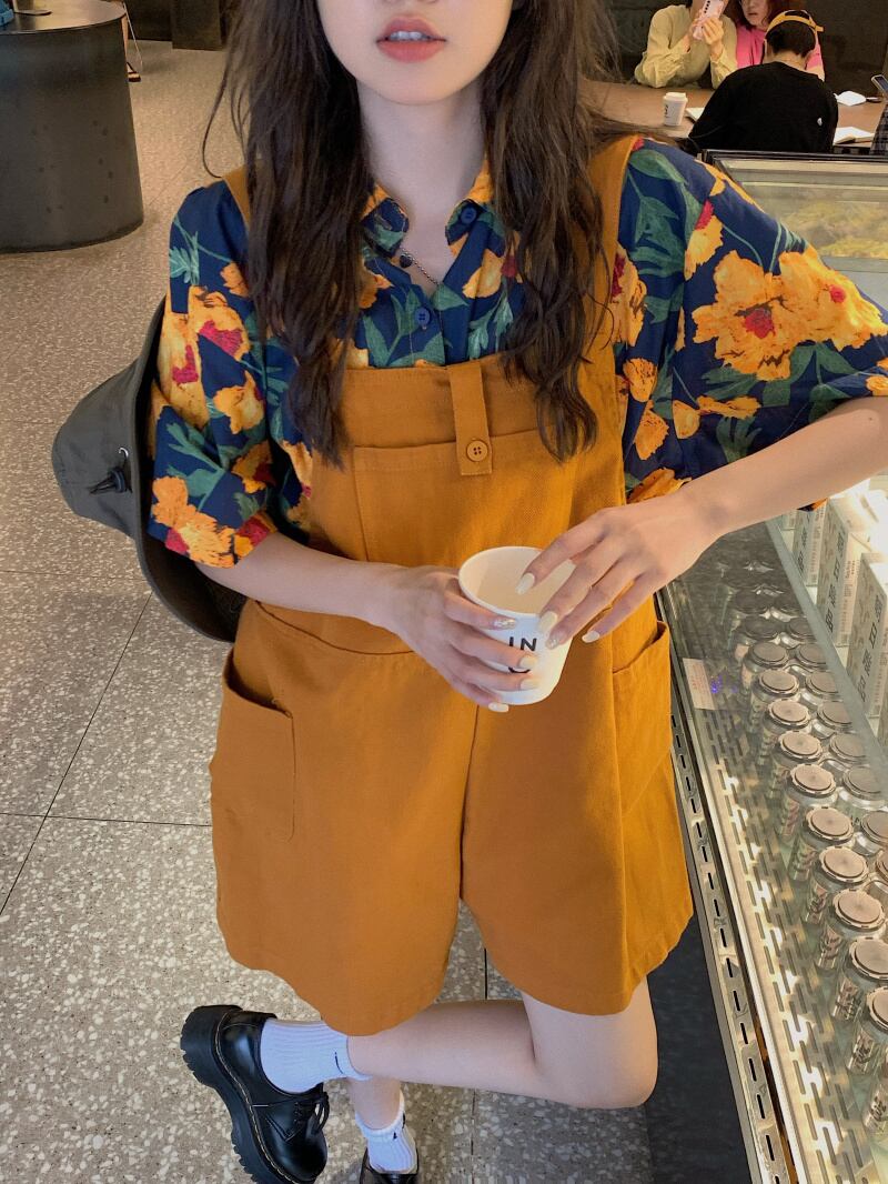セットアップ ツーピース サロペット パンツ 2点セット オーバーオール ブラウス フラワー アロハ シャツ 花柄 カジュアル レトロ 韓国ファッション | Luluca 韓国トレンドファッションLuluca-ルルカ- powered by BASE