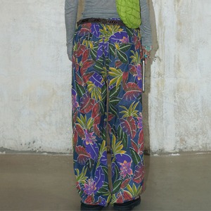 purple floral print elastic waist denim pants〈p1493〉