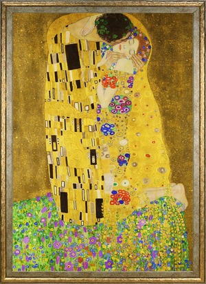 【人気】ポスター A3サイズ 絵画 インテリア アートポスター 壁紙 名画 金色フレーム (クリムト 接吻 キス)