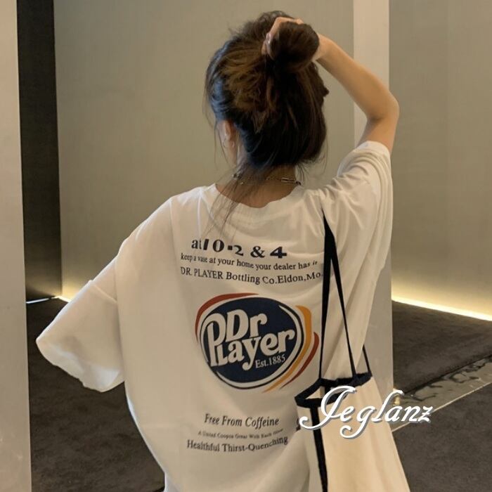 4色 Tシャツ トップス バックロゴ ラウンド ドロップショルダー(MA378)ρ