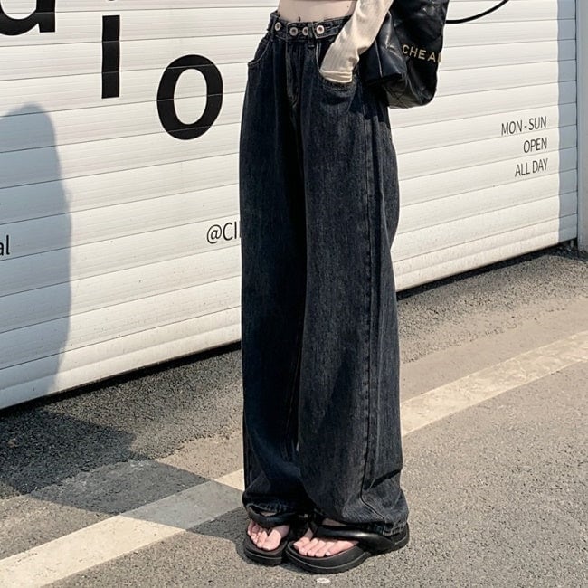 【韓国ファッション】ワイドパンツ デニム ジーンズ ストレート デニムパンツ レディース ワイドストレート レディース 韓国