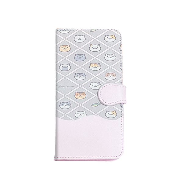 【iPhone 13】【ねこあつめ(グレー)】手帳型ベルト付きスマートフォンケース