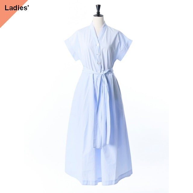 IKITSUKE Vネックロングフレアワンピース V-neck long flair onepiece (Light blue)