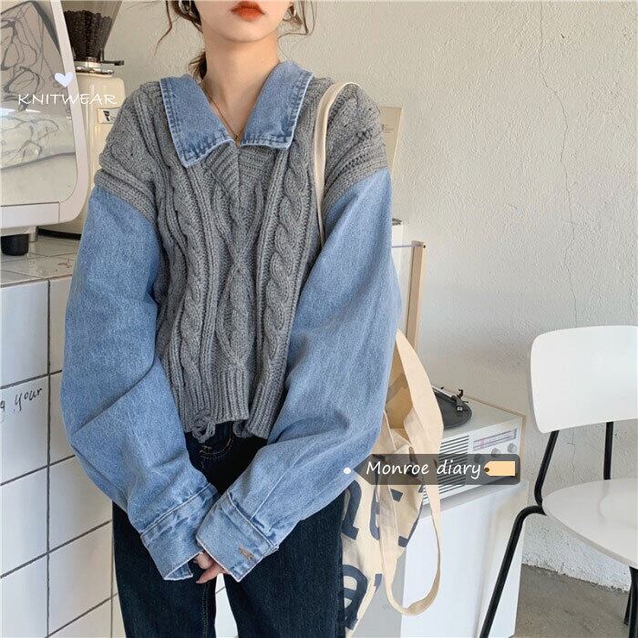 セーター レディーススタイルルーズショートニットトップス モンロー163047936