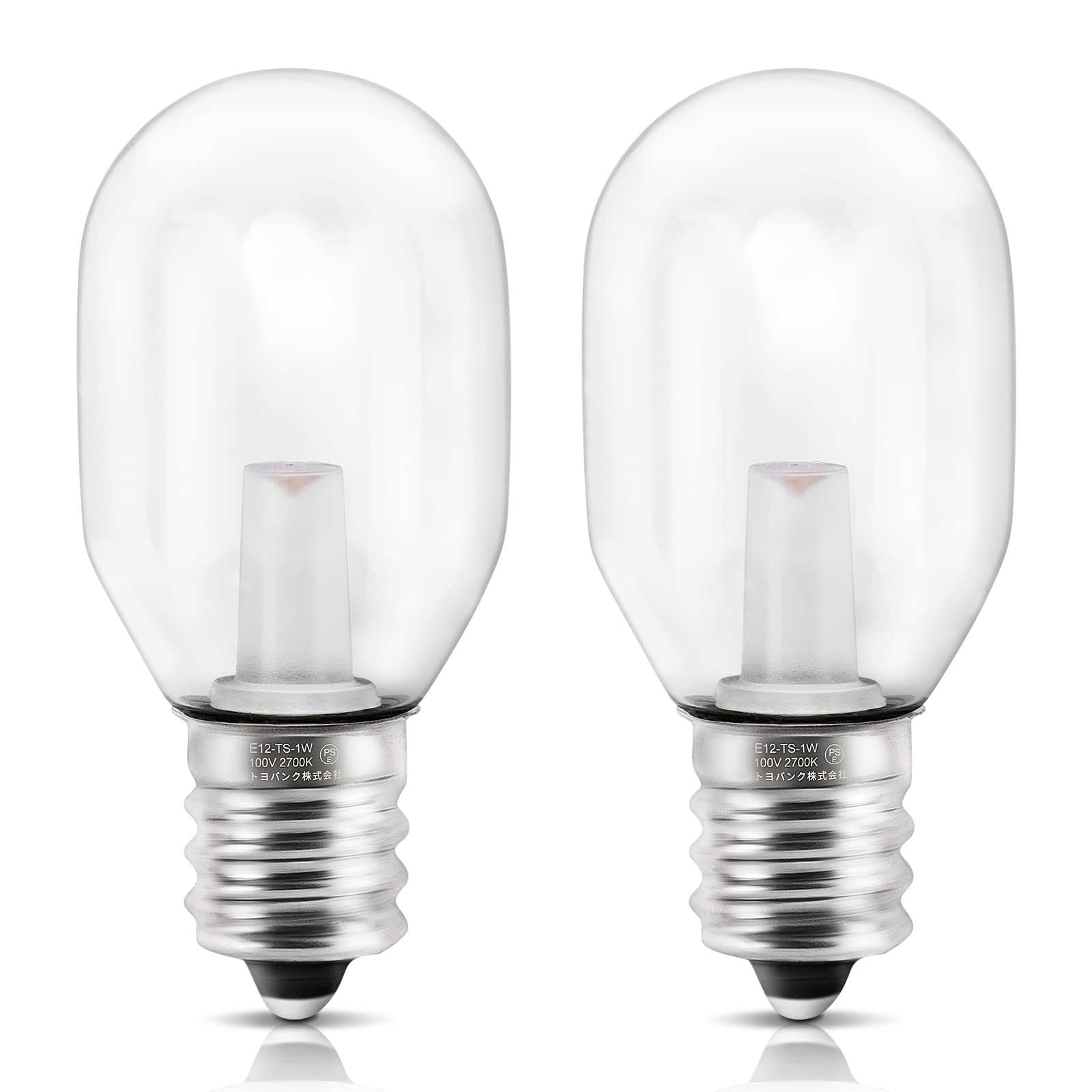 DiCUNO LED電球 E12口金 1W ナツメ球 6W相当 電球色 2700K 常夜灯 装飾電球 クリア AC100V 広配光 T型タイプ 調光非対応 省エネ PSE認証済み 2個入