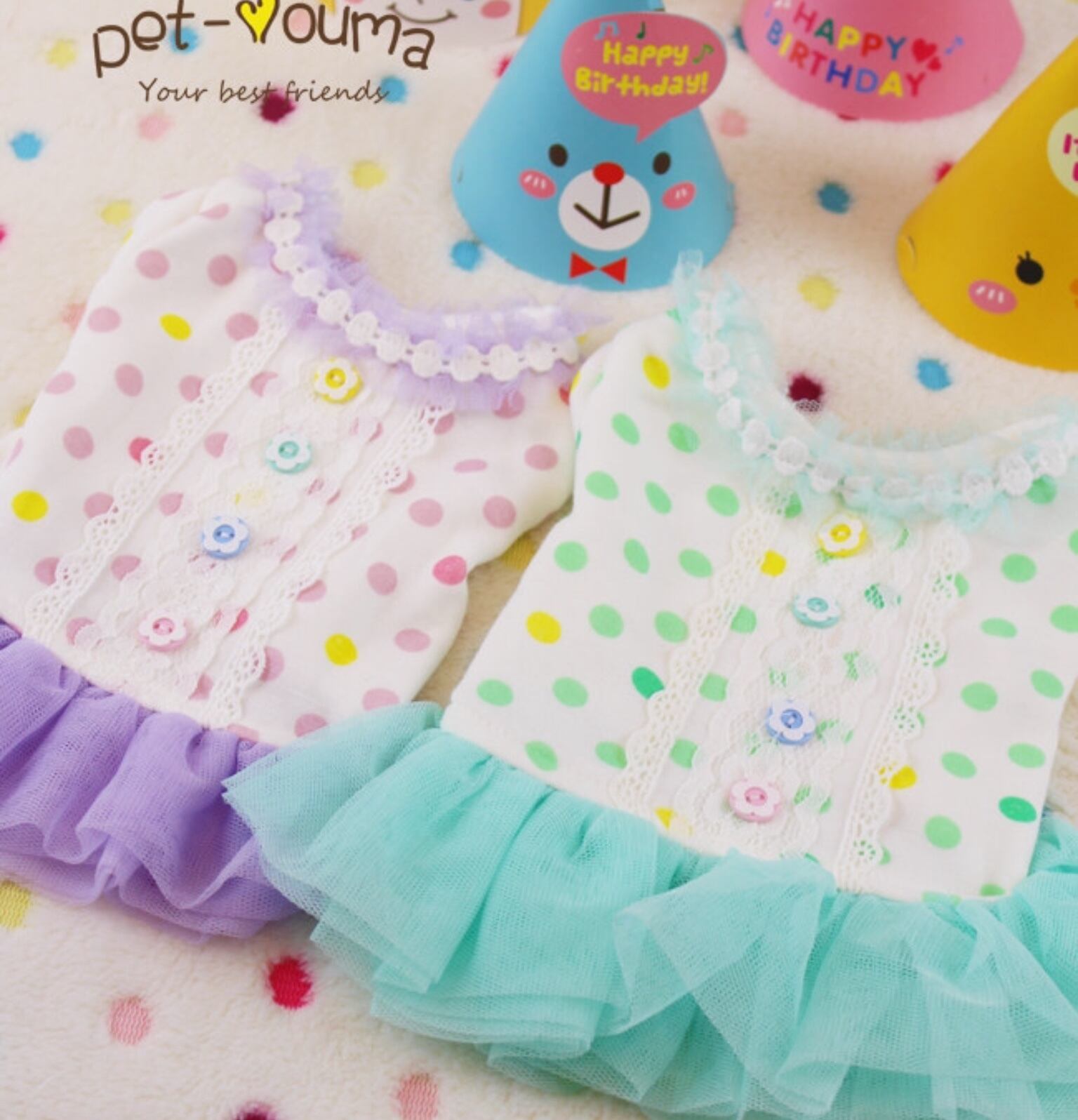 No 61 ボタンが全色違う ドットワンピース 犬服 ペット服 あんぢゅ屋 No 61 ボタンが全色違う ドットワンピース 犬服 ペット服 あんぢゅ屋