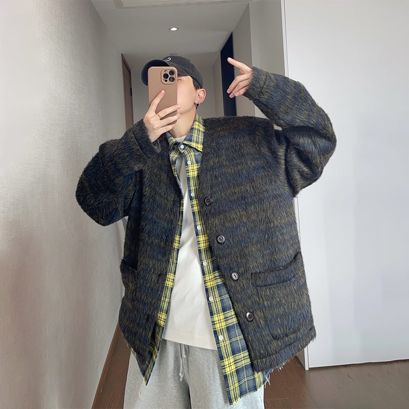 dannyandzeeミックスカラーシャギーニットカーディガン | mblueshop